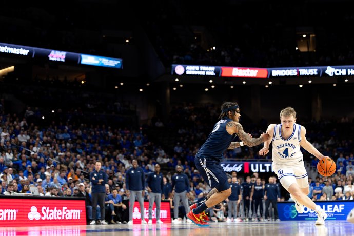 Creighton guard Josh Dix drives past a Xavier defender during the second half.