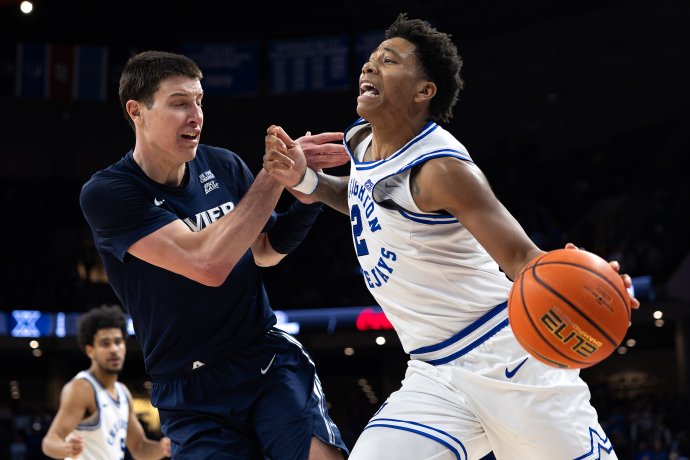 Creighton guard Blake Harper drives past Xavier forward Filip Borovićanin during the second half.