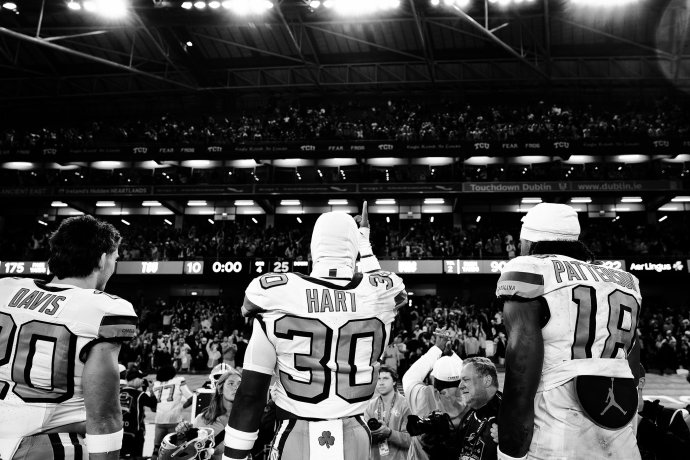 North Carolina defensive back Jaziel Hart acknowledges fans following the Tar Heels’ victory over TCU.